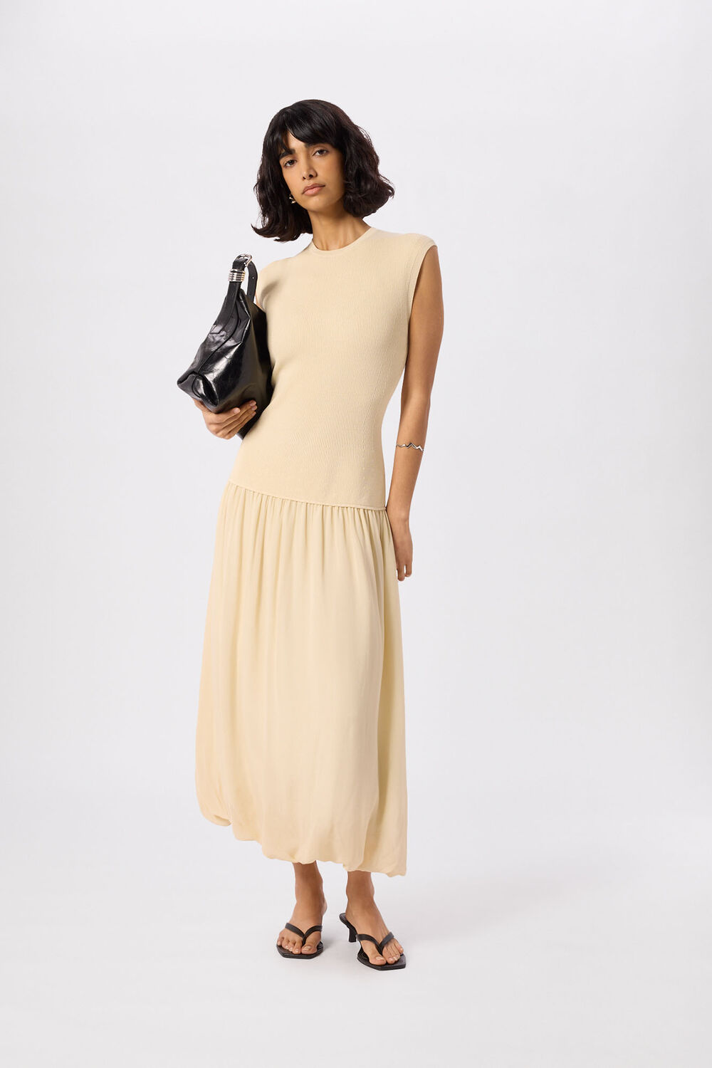 Yellow Knitted 2in1 Bubble Hem Dress