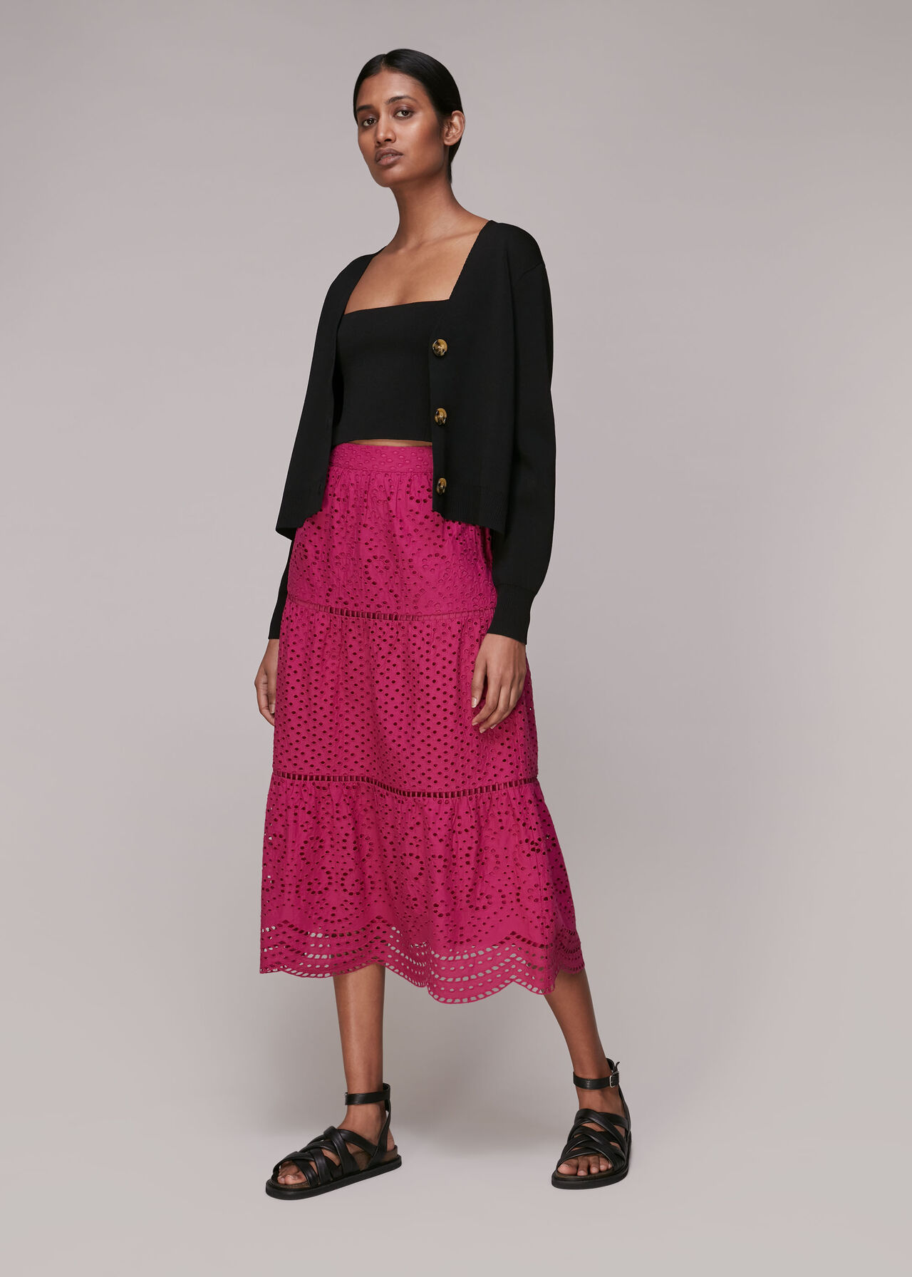 Broderie Midi Skirt Pink