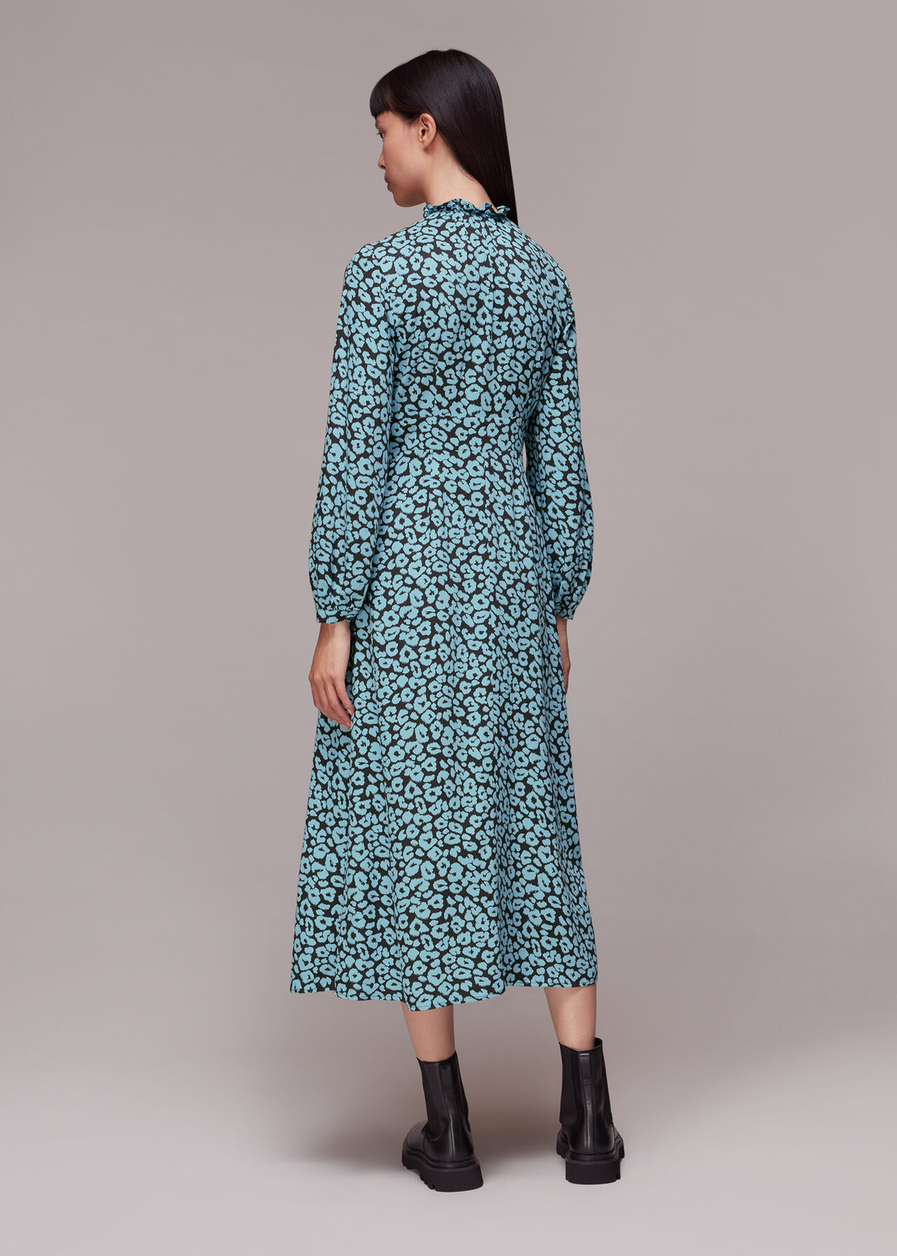 Blue/Multi Fuzzy Leopard Midi Dress | WHISTLES