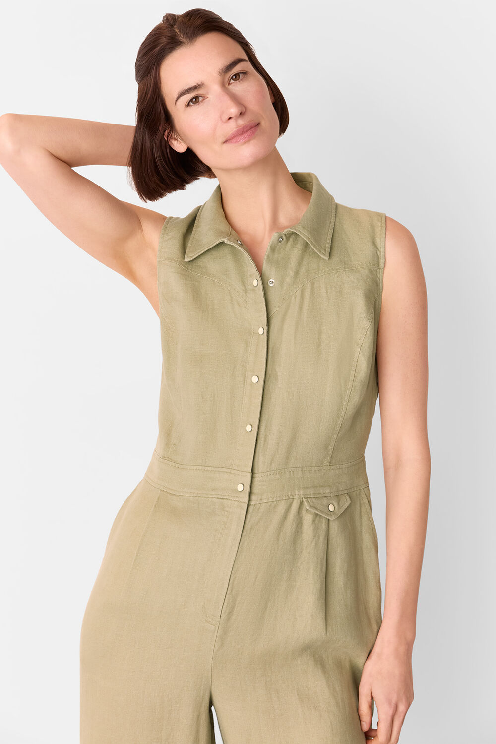 Neutral Ellis Western Linen Jumpsuit