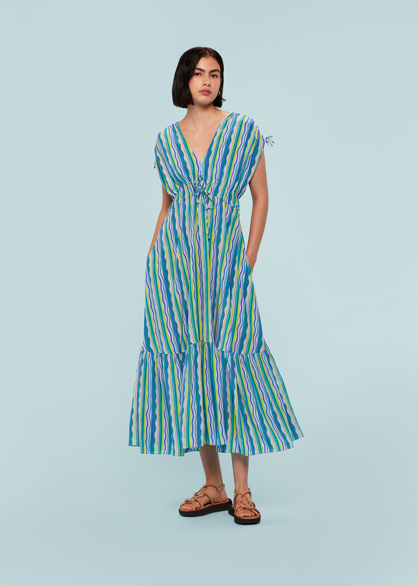 Multicolour Wiggle Stripe Silk Dress | WHISTLES |
