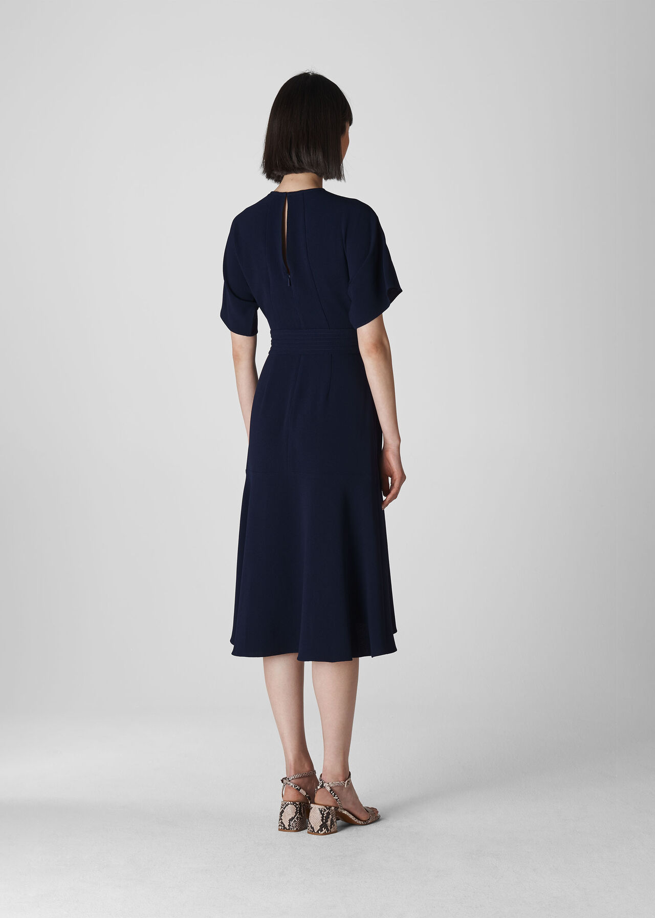 Belted Midi Dress Navy