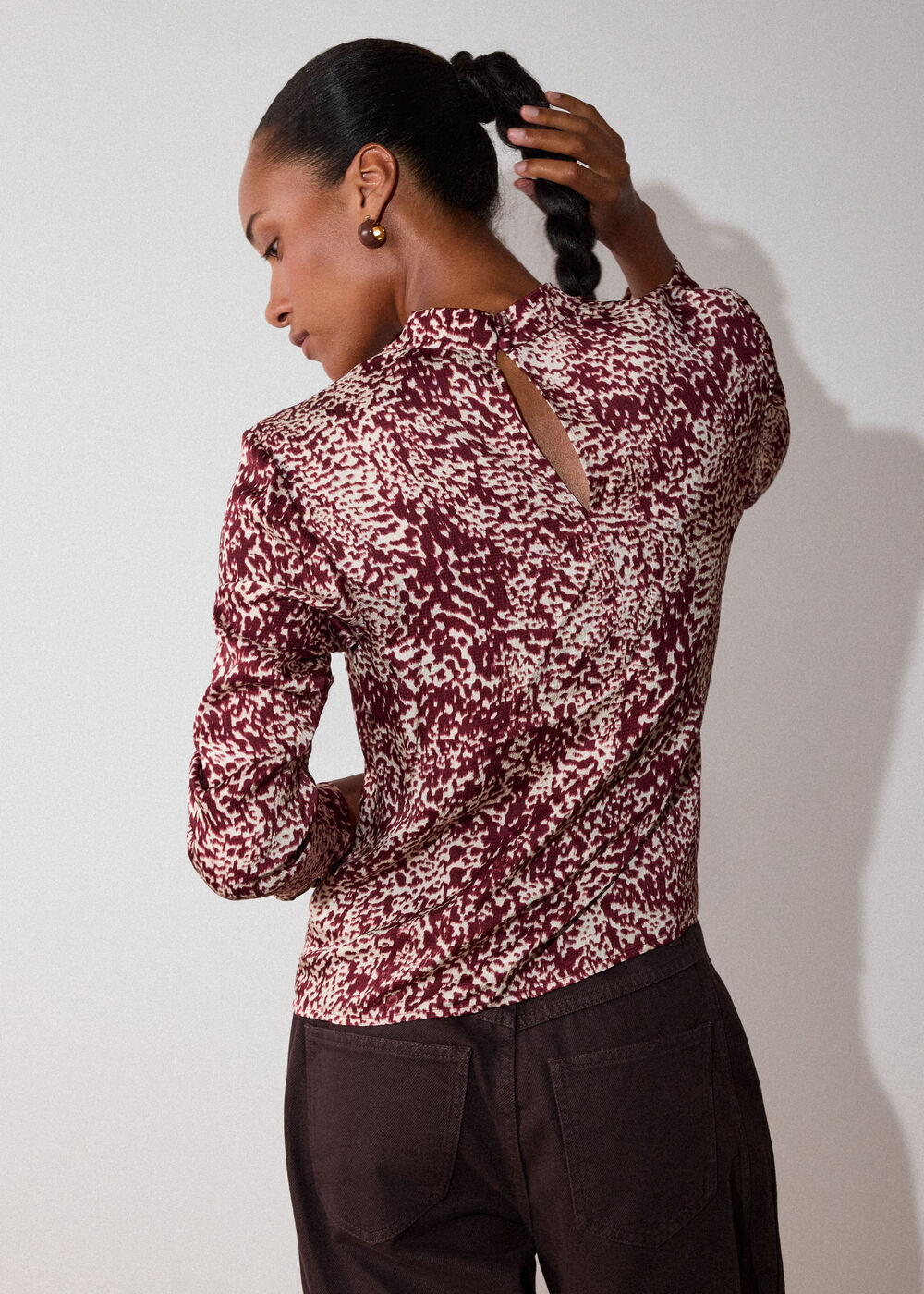 Feathered Animal Satin Blouse