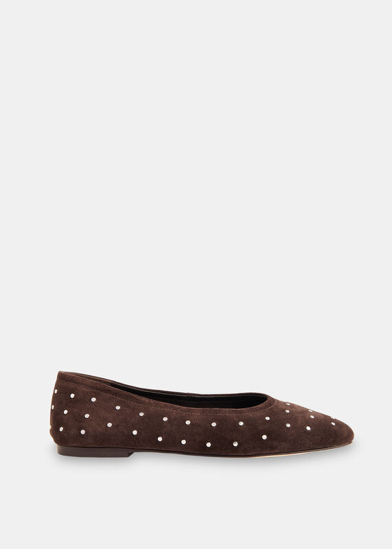 Chocolate Karina Suede Stud Ballet Pump