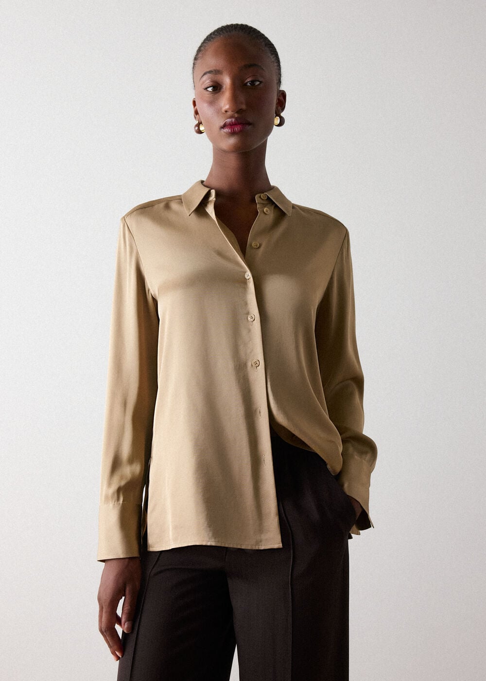Gold Metallic Satin Viscose Shirt