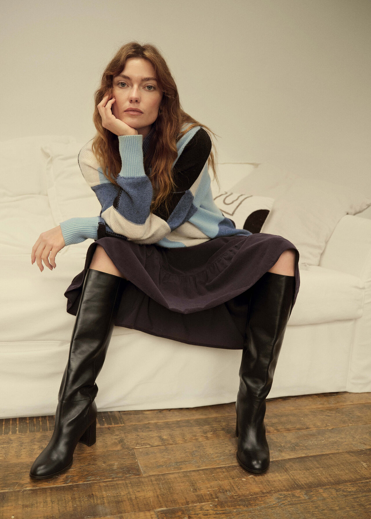 Patchwork Funnel Neck Knit