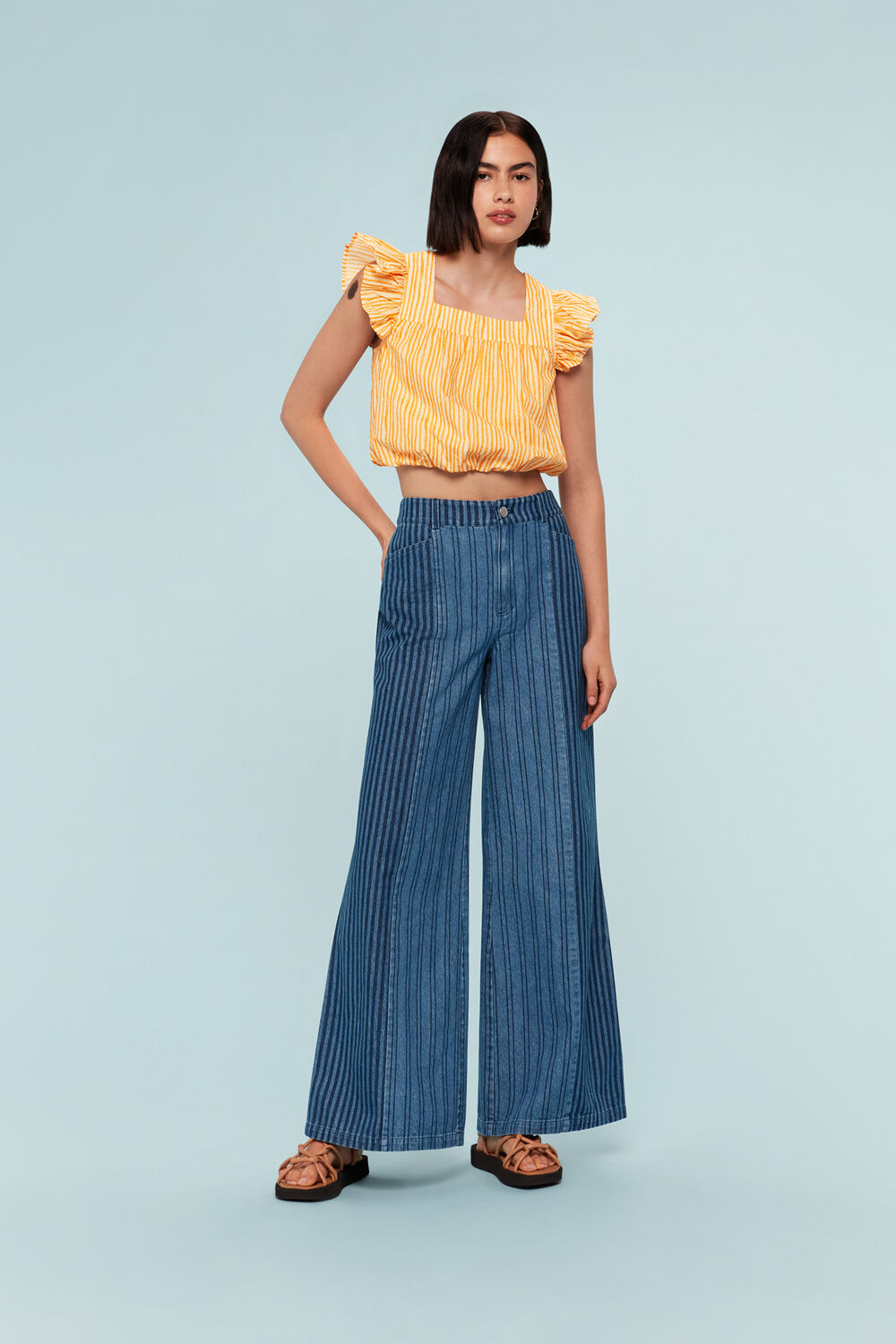 Yellow Chalk Stripe Print Top