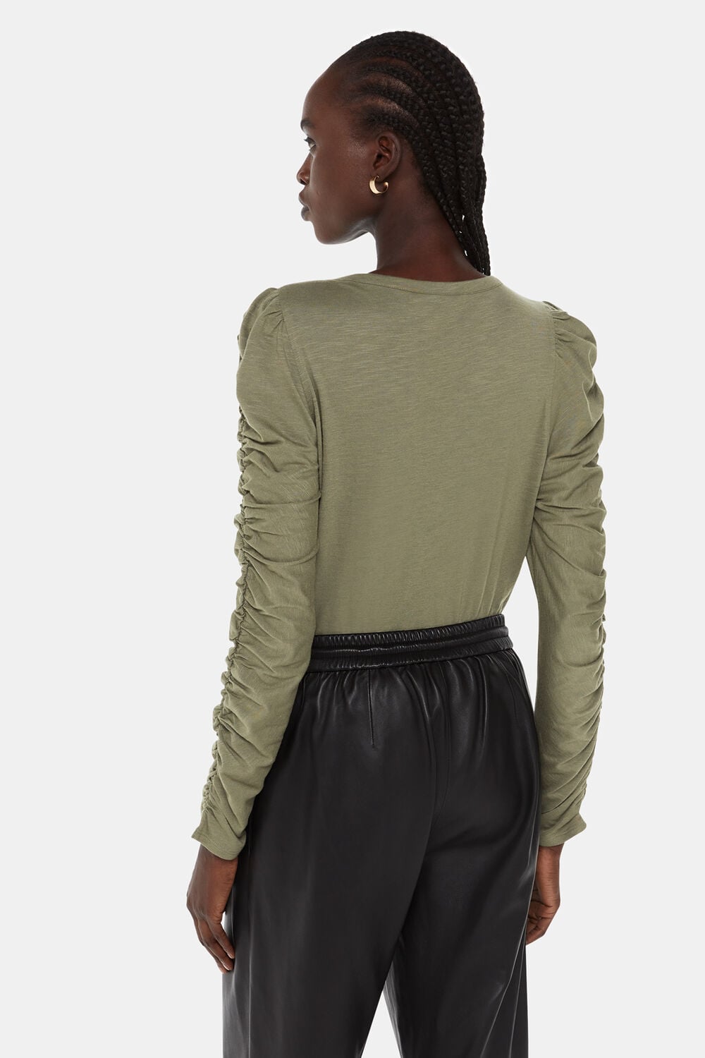 Khaki Ruched Sleeve Top