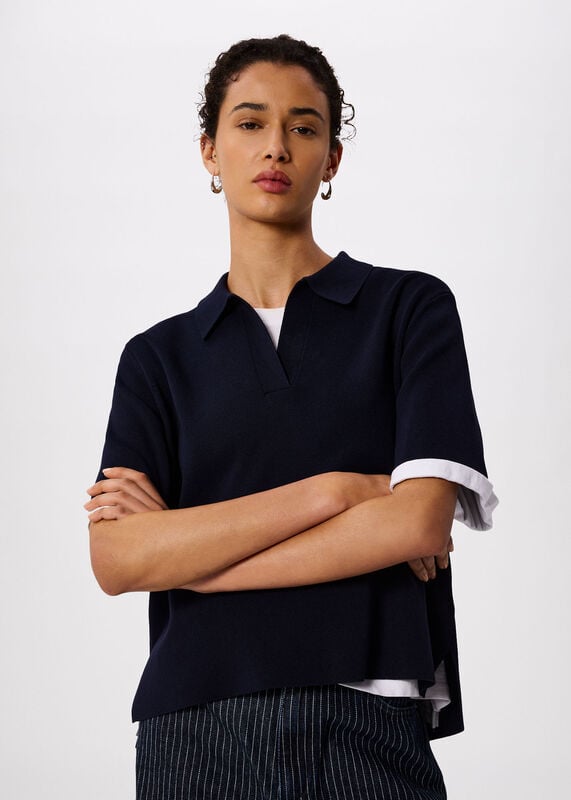 Navy Collar Detail Knit