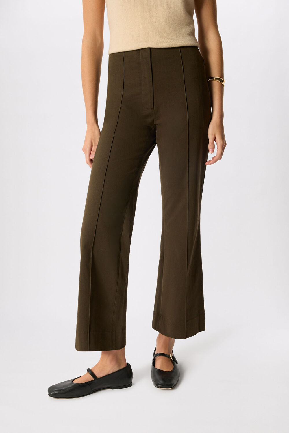 Khaki Pintuck Kickflare Trouser