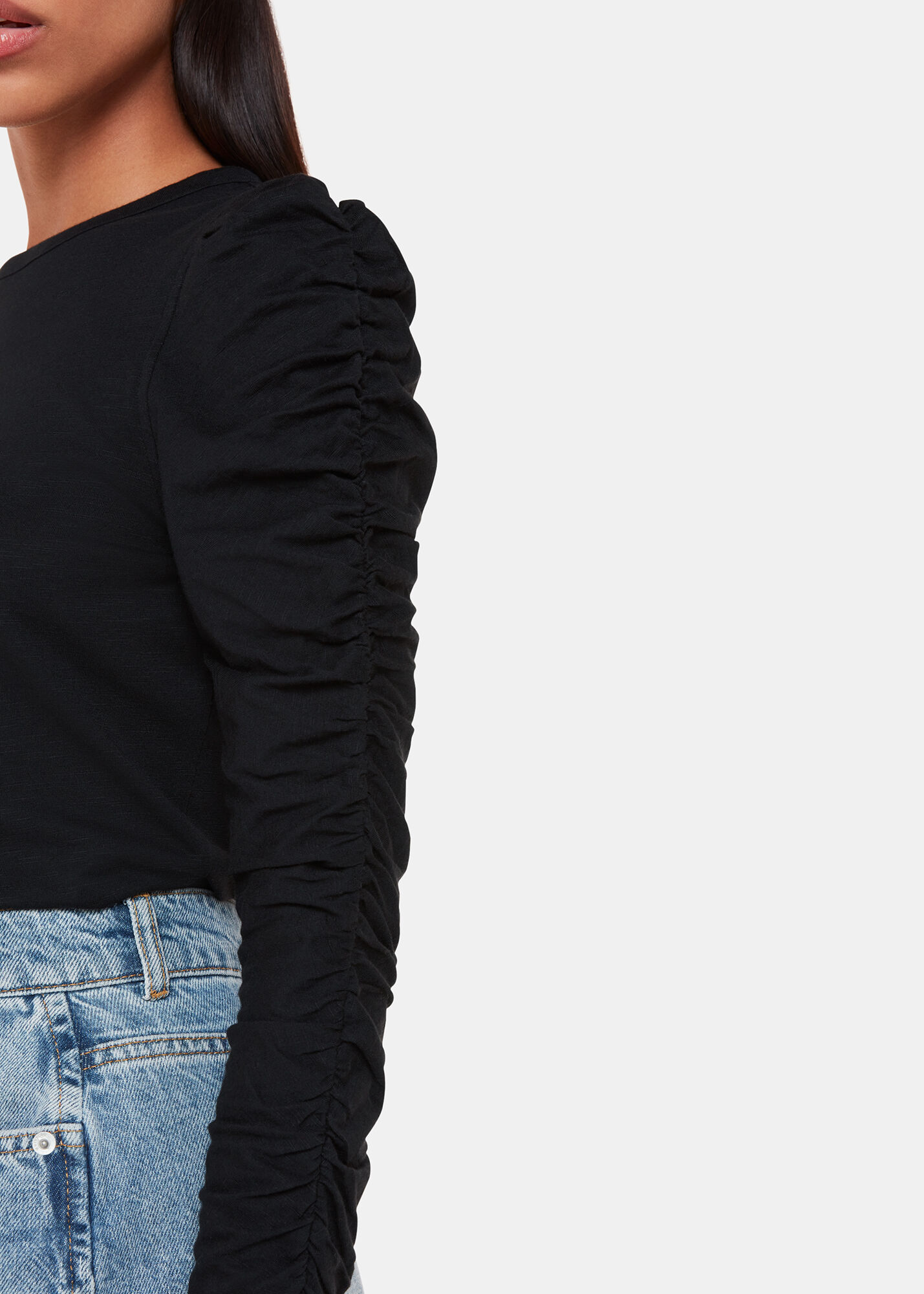 Black Ruched Sleeve Top WHISTLES