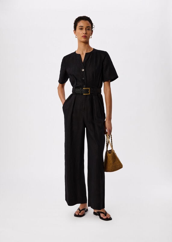 Black Fiona Linen Button Jumpsuit