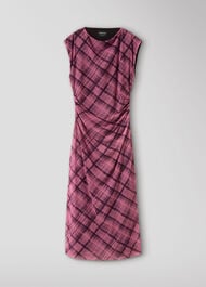 Check Mesh Midi Dress