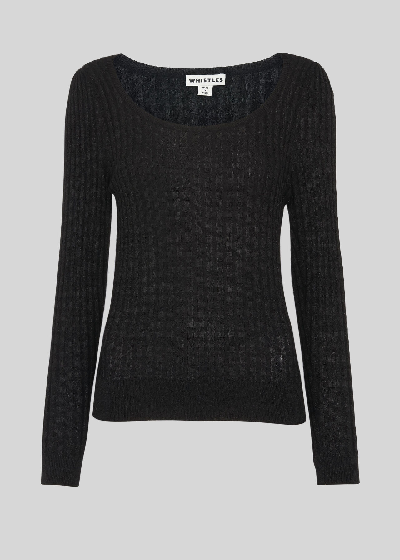 Scoop Neck Sparkle Cable Knit Black