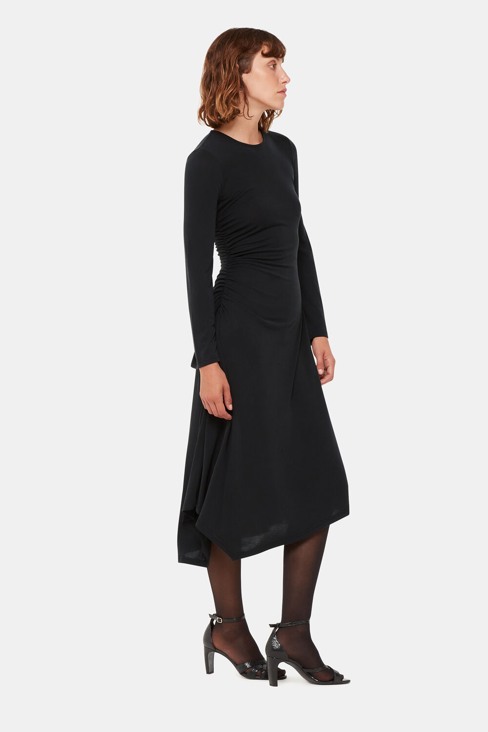Black Asymmetric Jersey Midi Dress