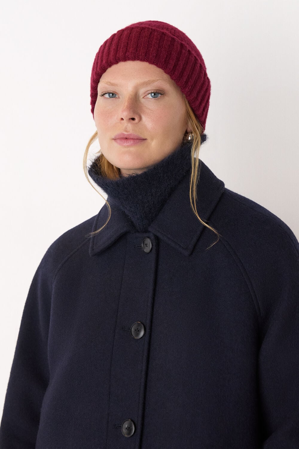 Burgundy Brushed Lambswool Beanie Hat