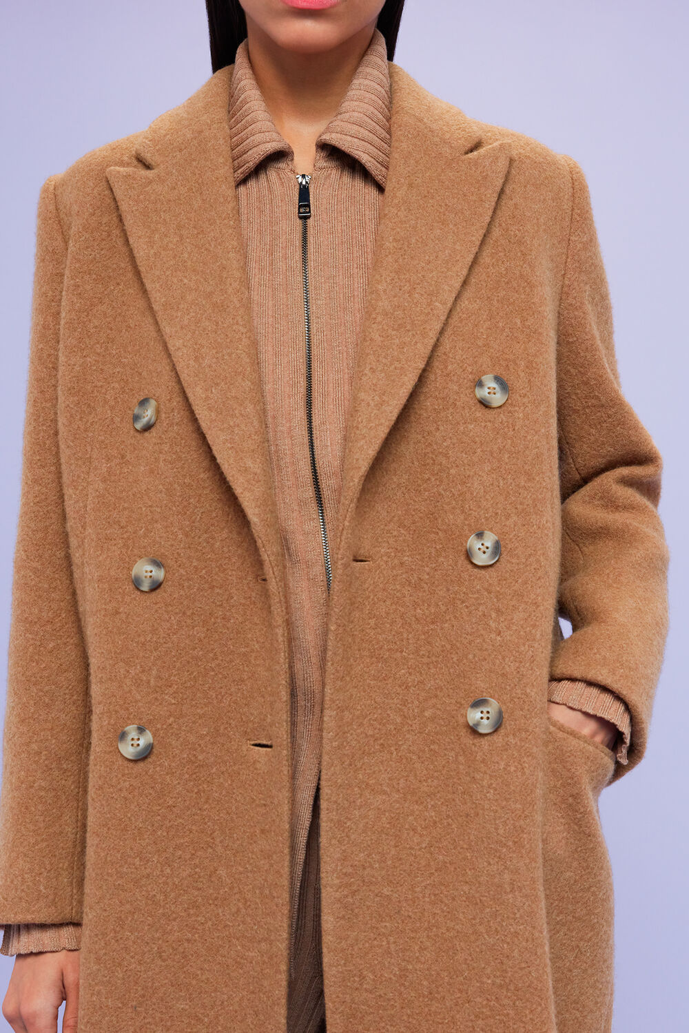 Camel Textured Wool Blend Coat
