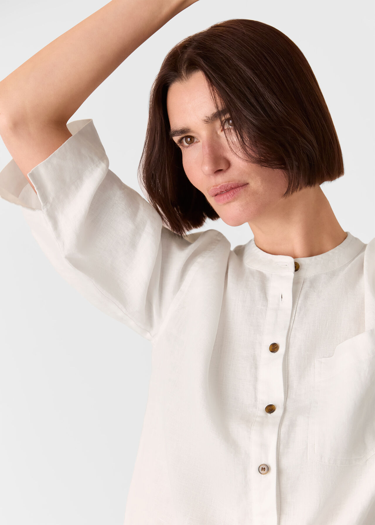 Linen Grandad Collar Shirt