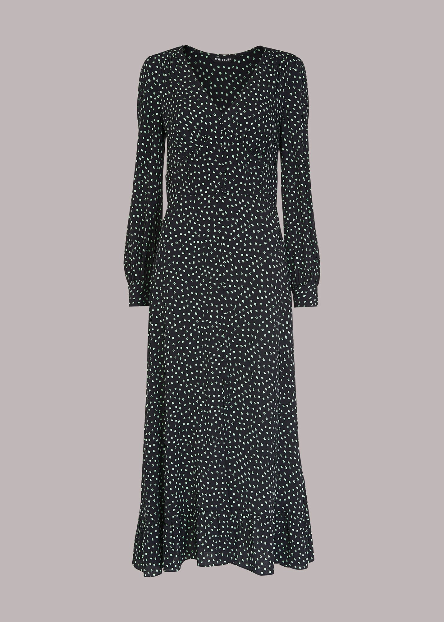 Black Stamp Spot Print Midi Dress