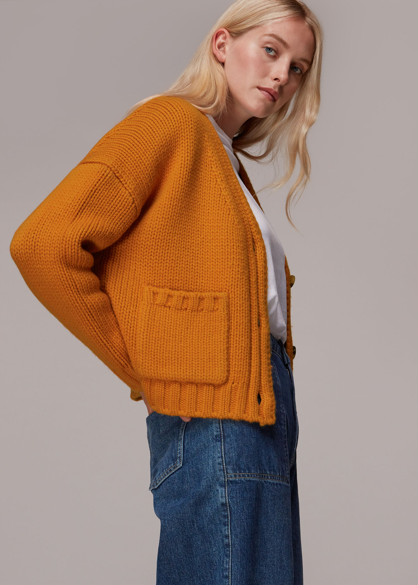 Women s Orange Chunky Wool Cardigan Whistles US