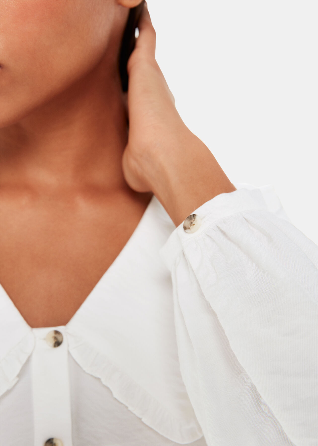 White Cotton Collar Detail Top main image 1