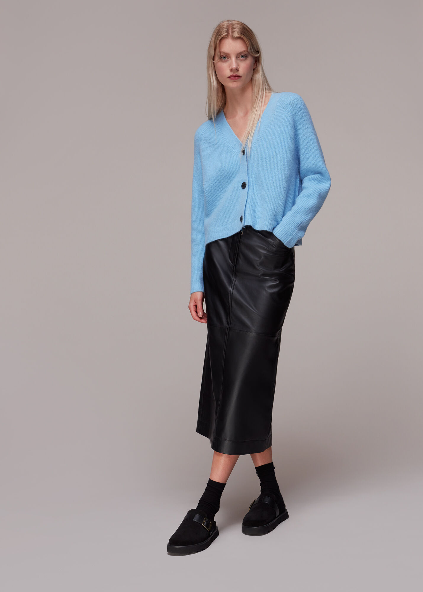 Pale Blue Skye Ribbed Cardigan WHISTLES