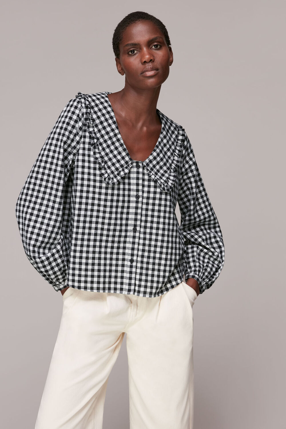 Gingham Collar Detail Top