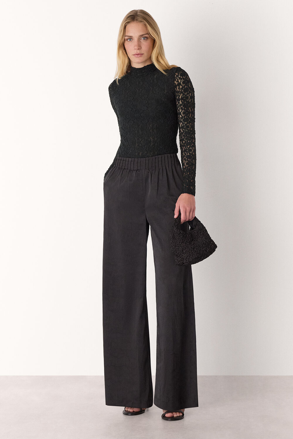 Black Lace Detail High Neck Top