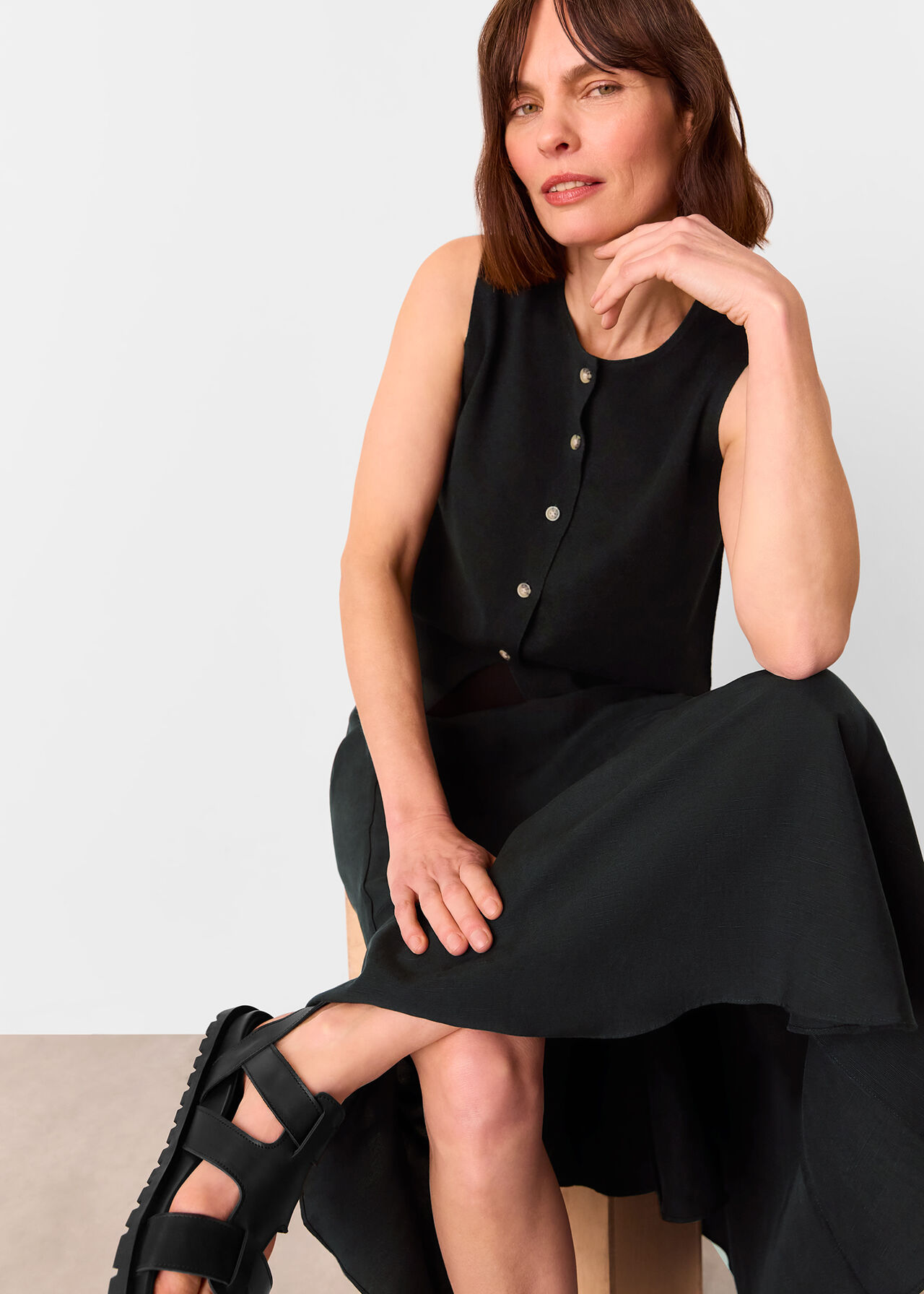 Whistles Black Lucy Button Front Knit Tank