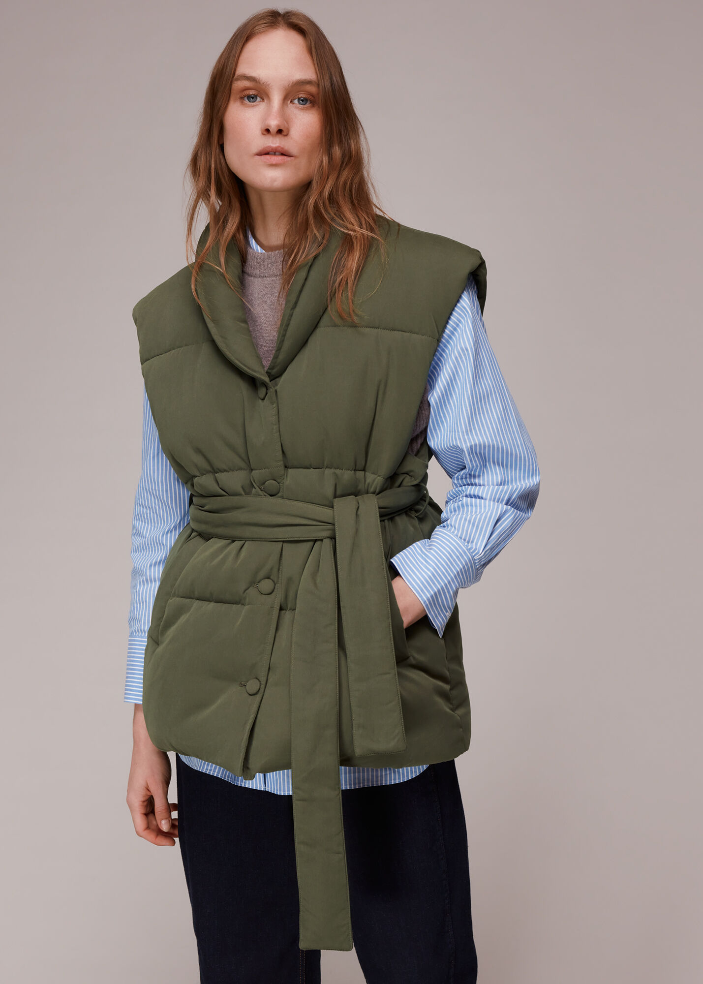Khaki Lauren Drop Shoulder Gilet WHISTLES
