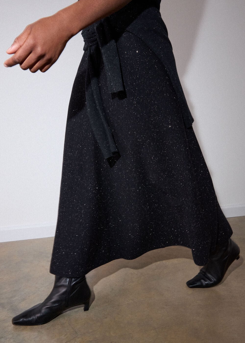 Black Annie Sparkle Knit Midi Skirt