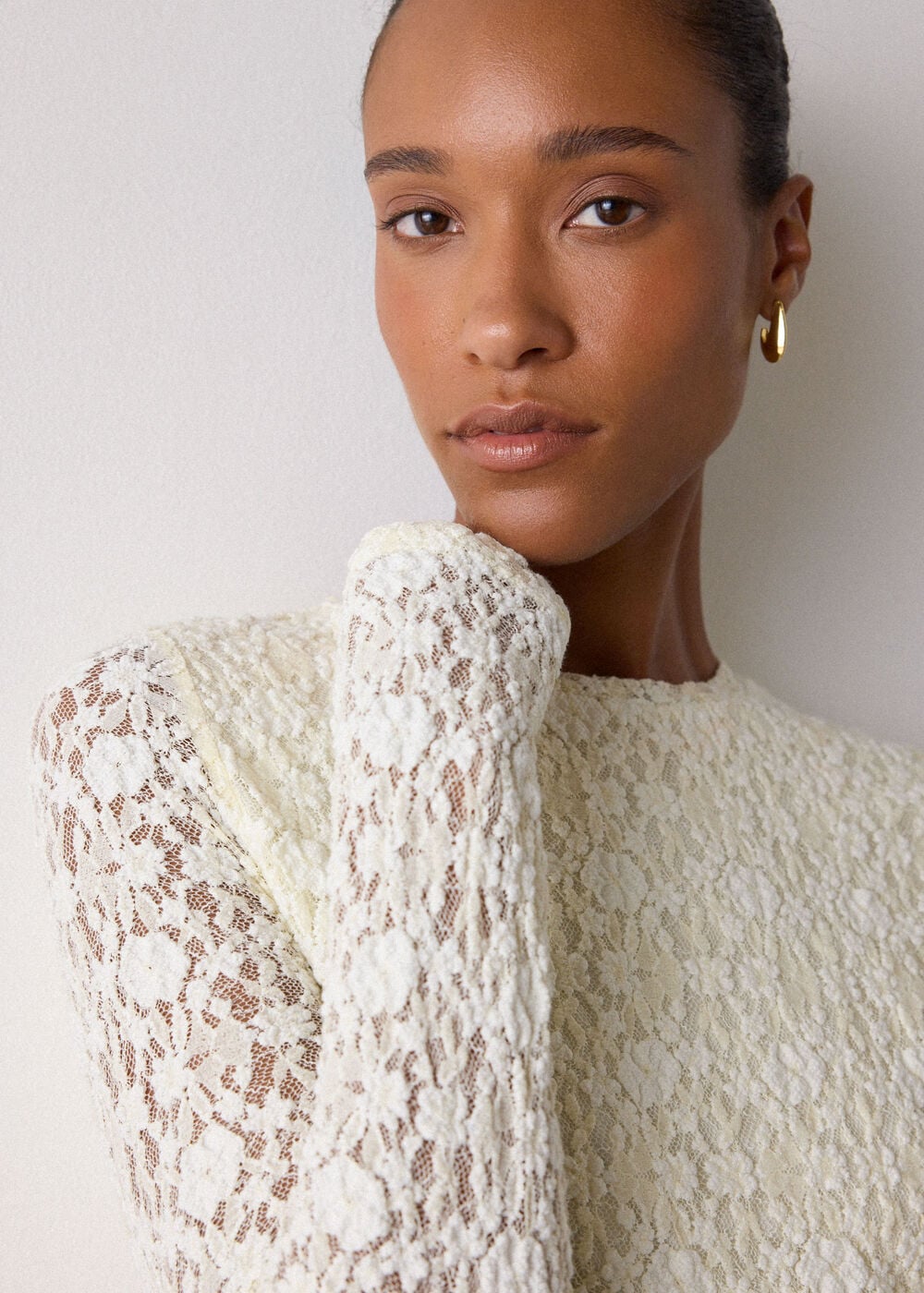 Ivory Lace Detail Jersey Top
