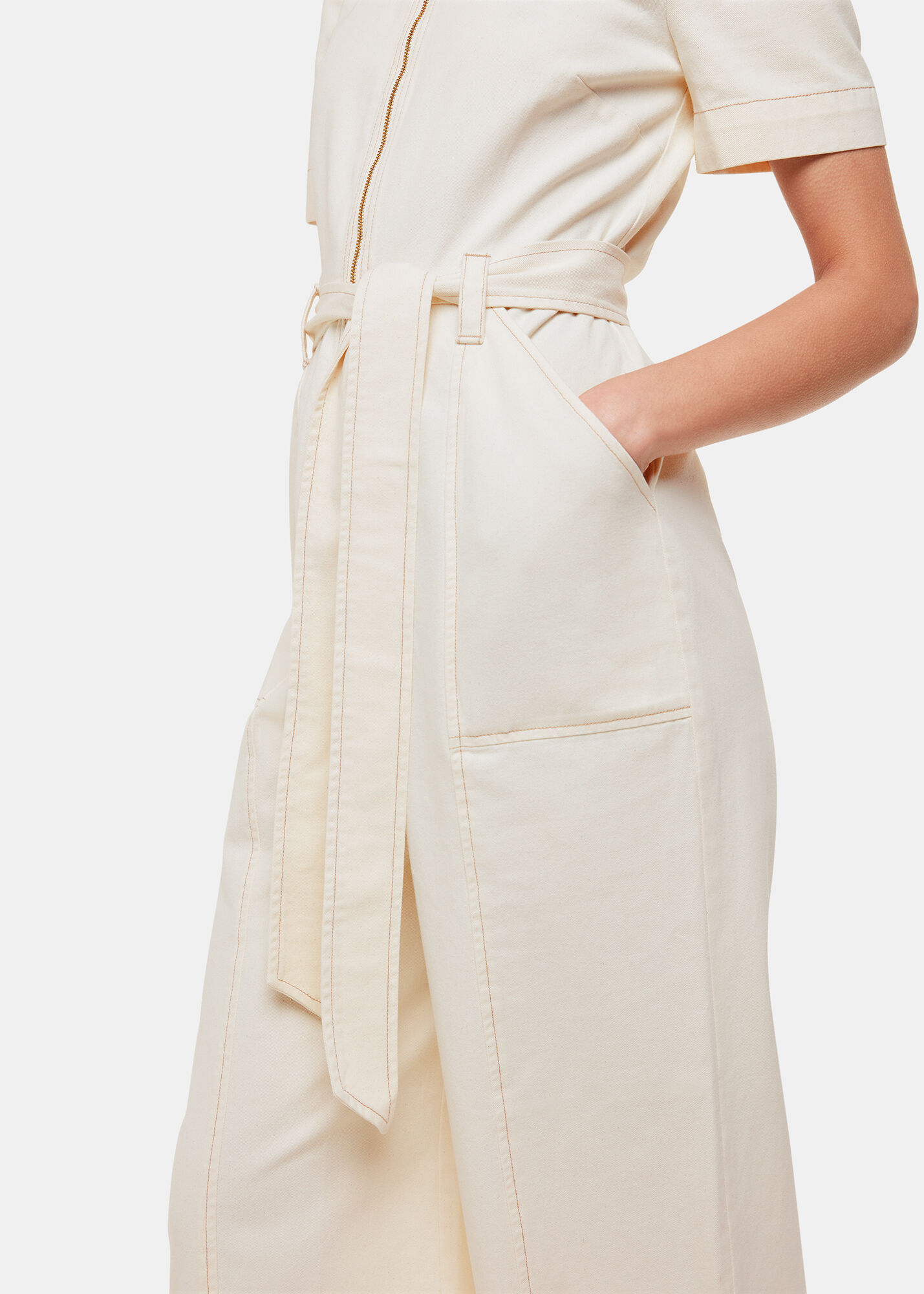 Ivory Short Sleeve Denim Jumpsuit WHISTLES