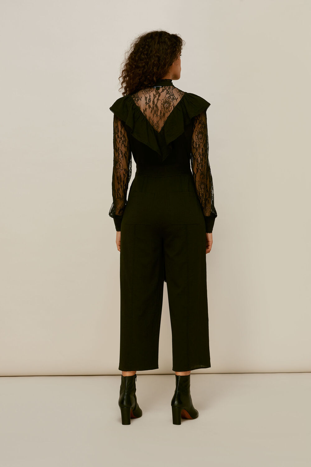 Mixed Lace Frill Jumpsuit Black