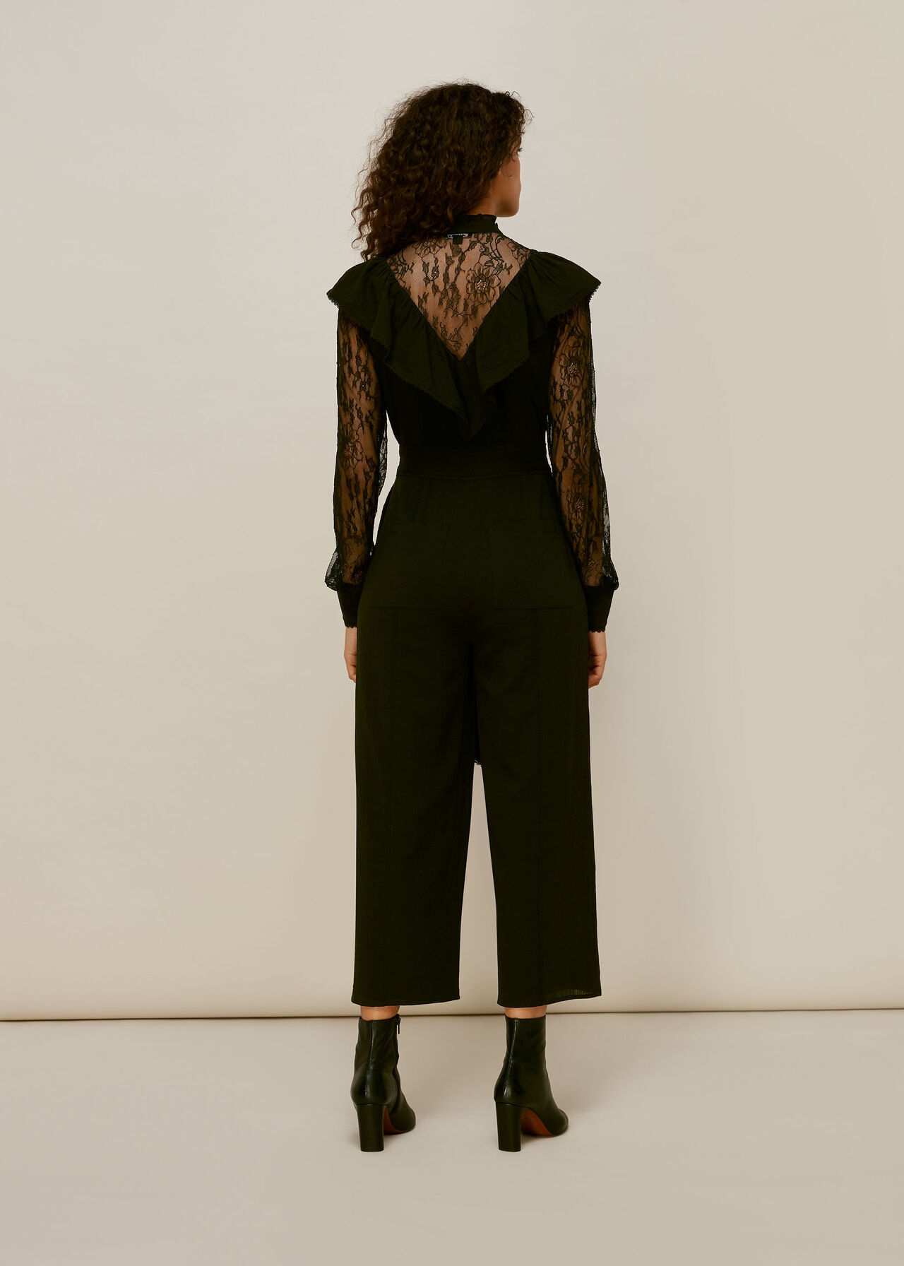 Mixed Lace Frill Jumpsuit Black