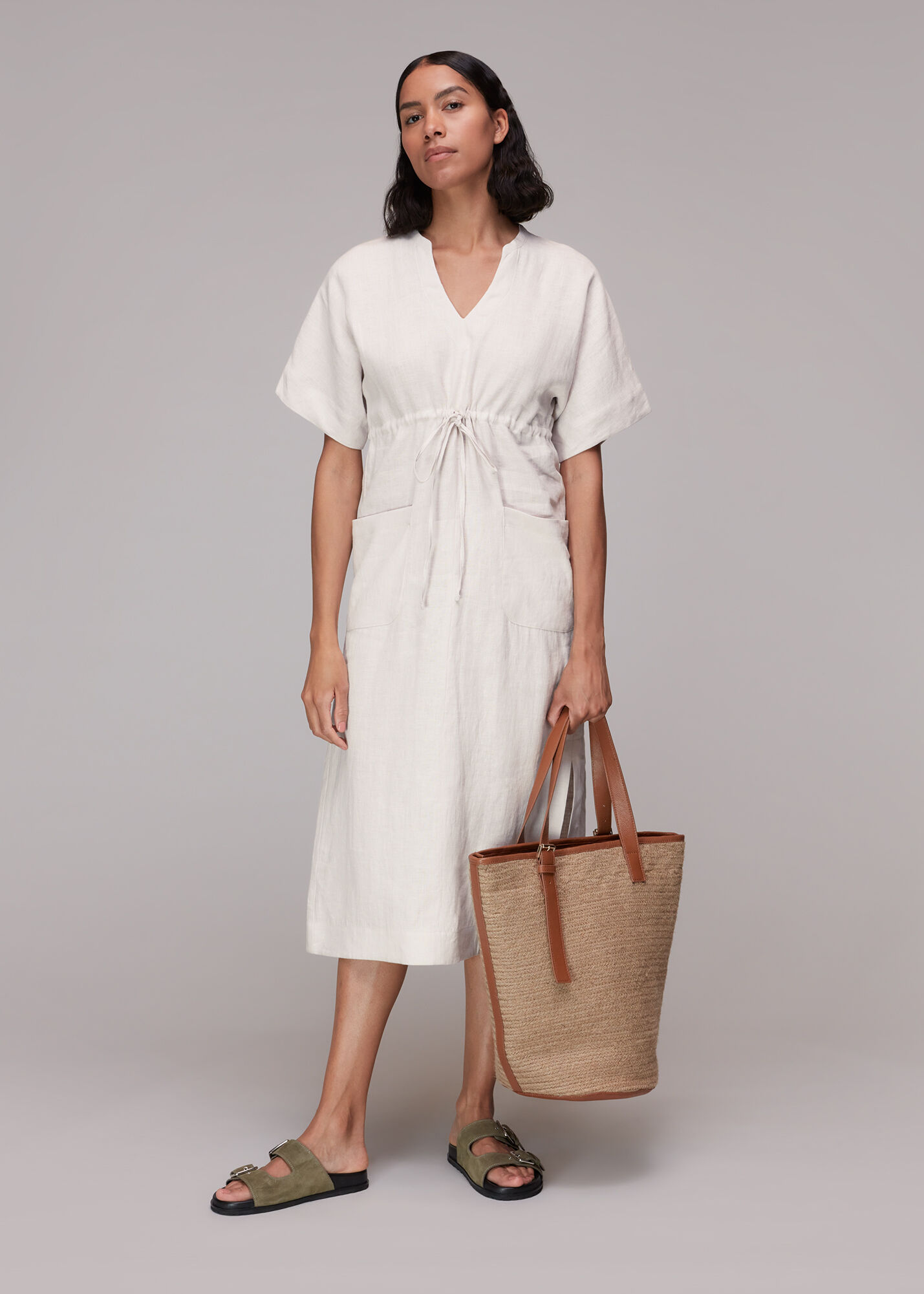 Stone Imogen Linen Midi Dress WHISTLES