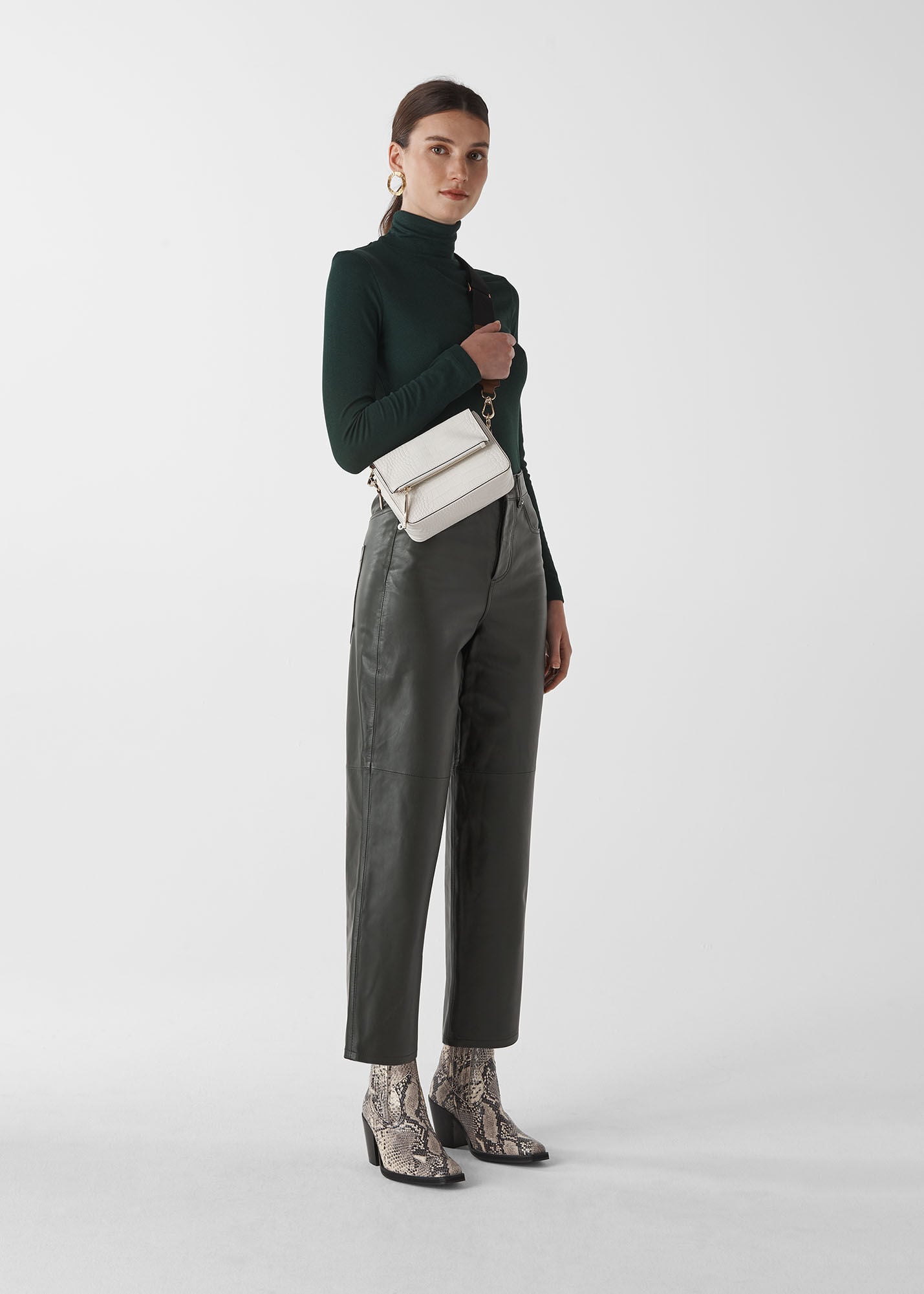 Dark Green Leather Barrell Leg Jean 