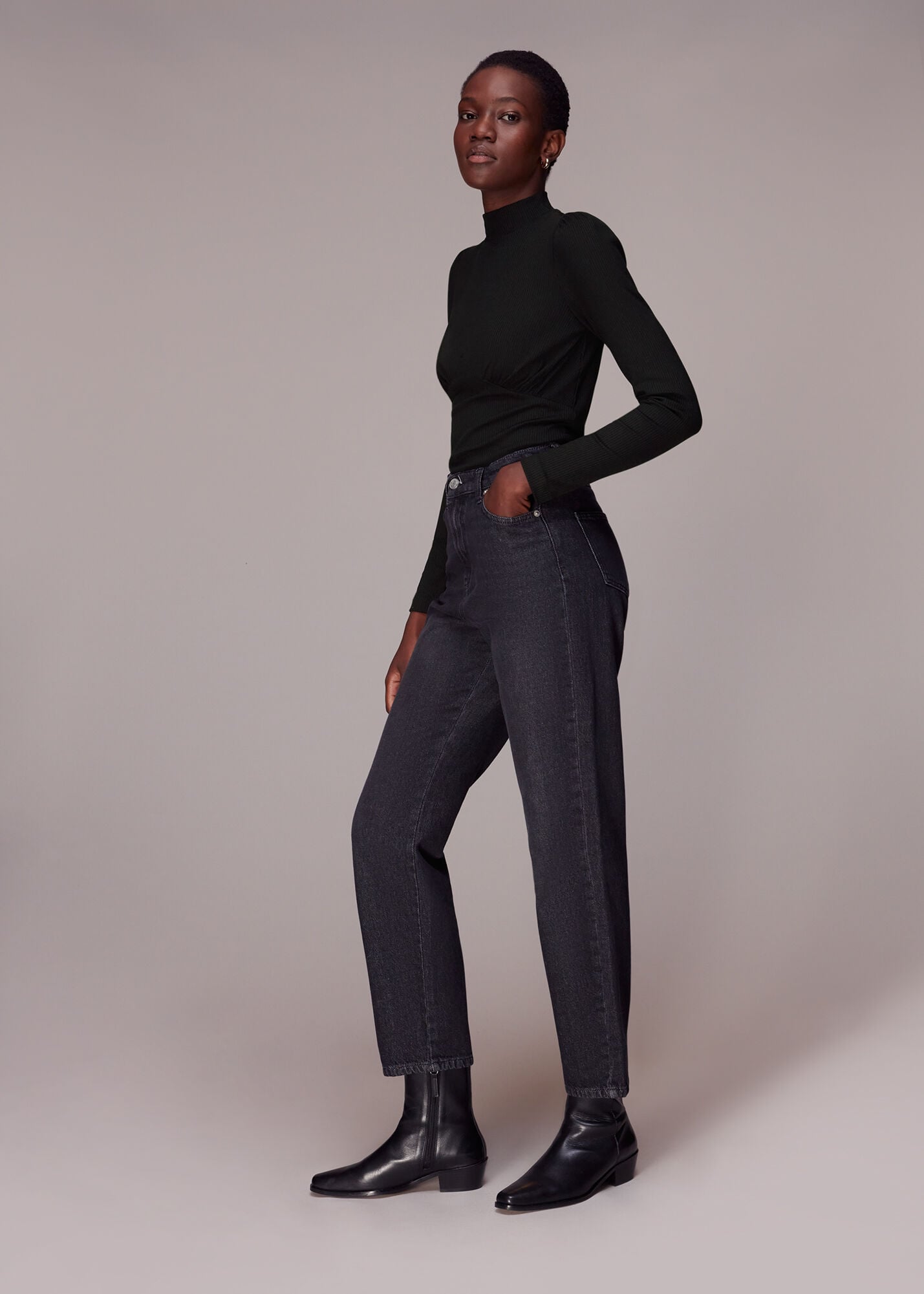 Black Gathered Bust Top | WHISTLES | Whistles ROW |