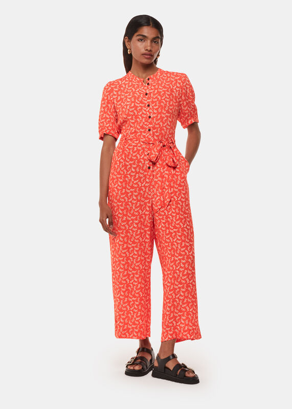 Red Petite Micro Floral Jumpsuit