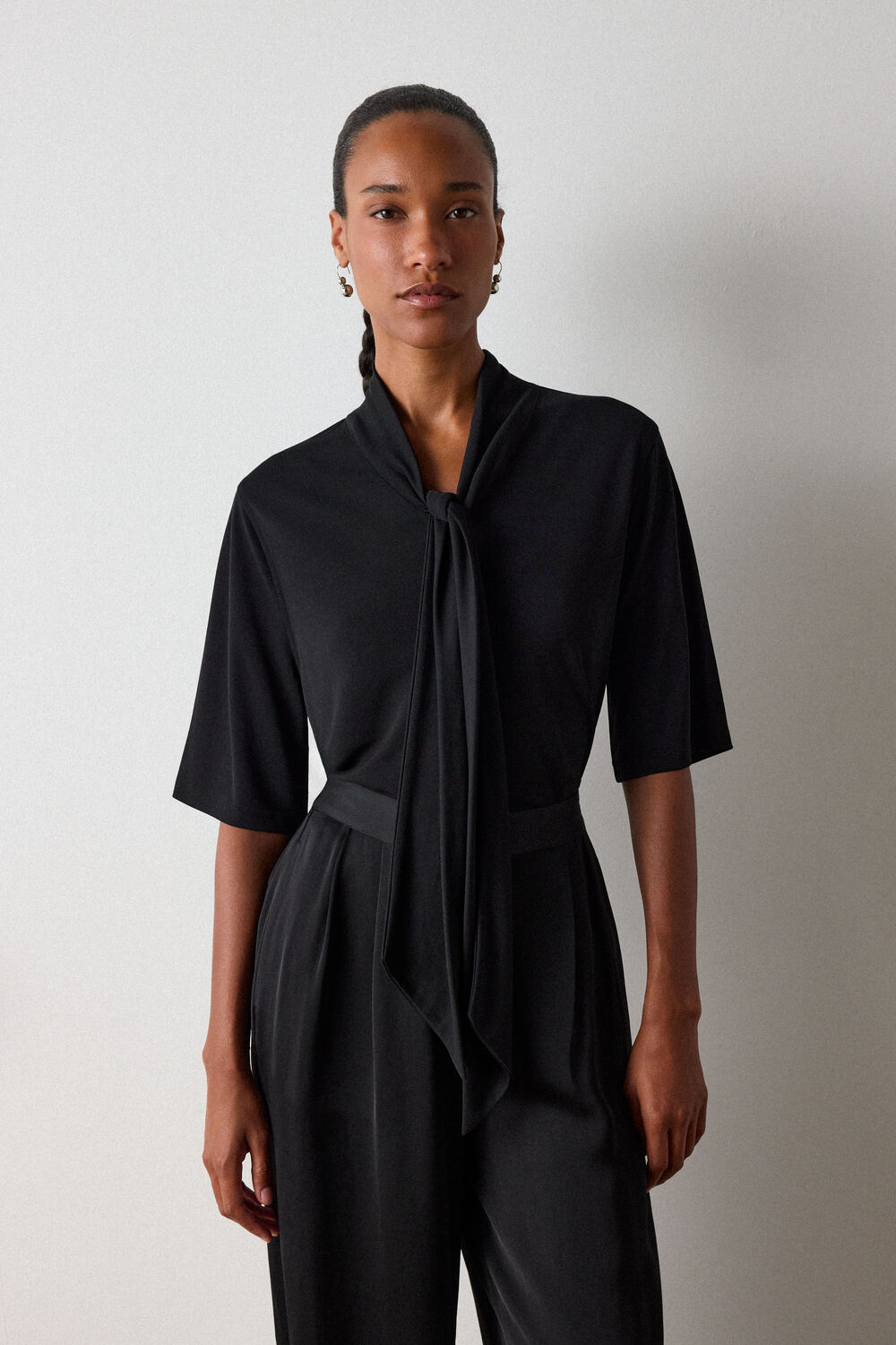 Short Sleeve Tie Neck Top
