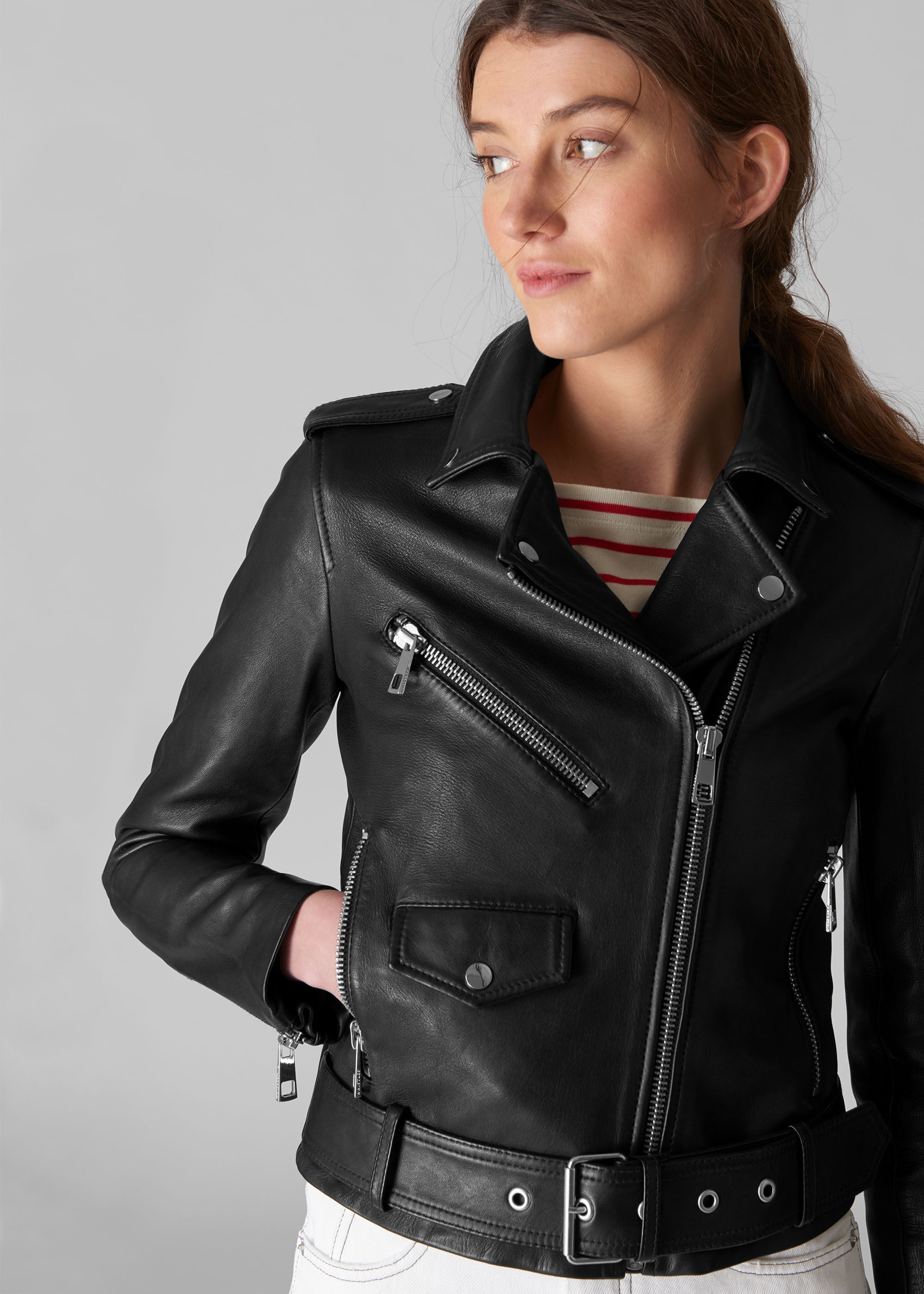 Whistles agnes leather clearance biker jacket