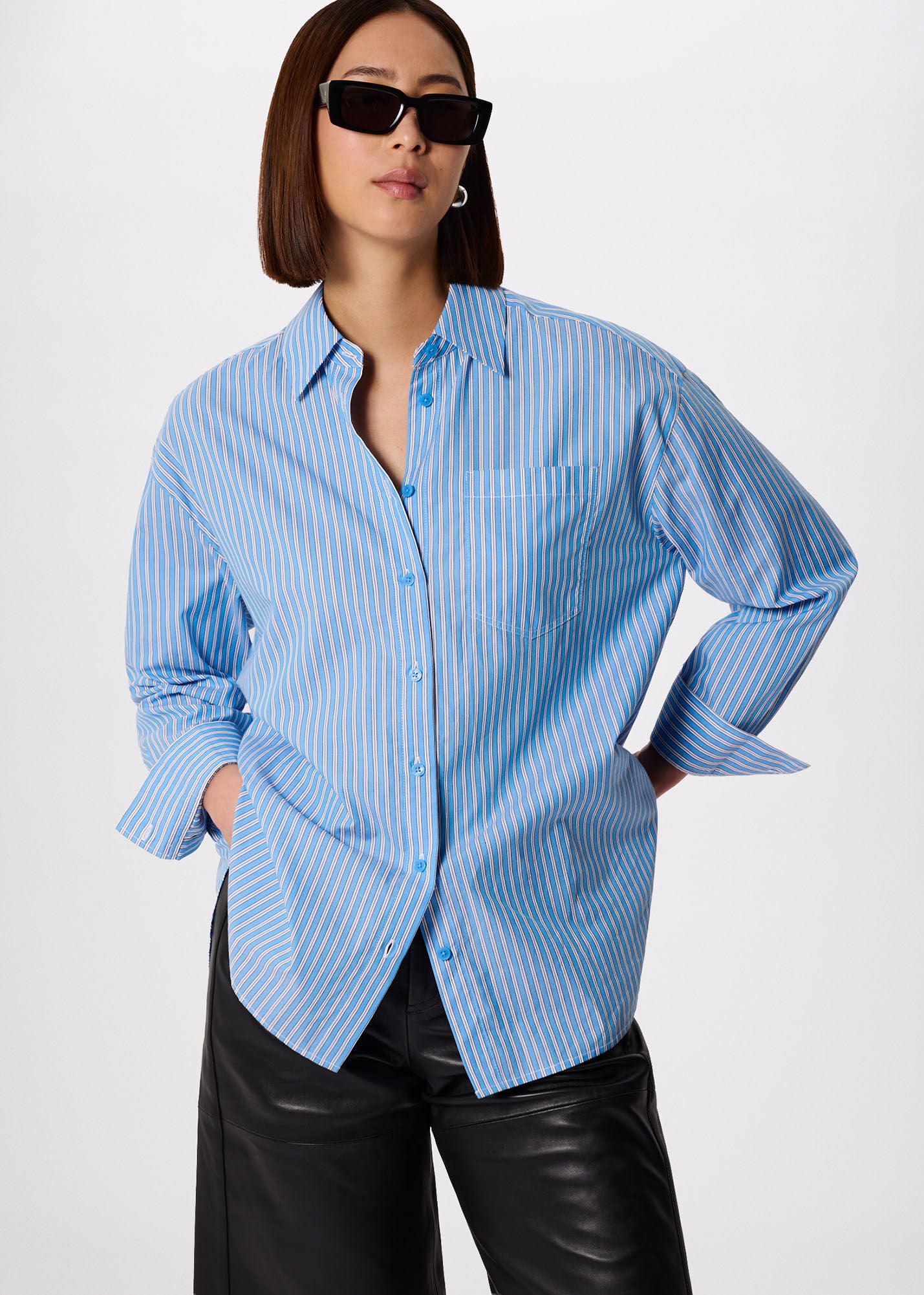 Blue/Multi Oversized Fit Stripe Shirt | WHISTLES | Whistles US |