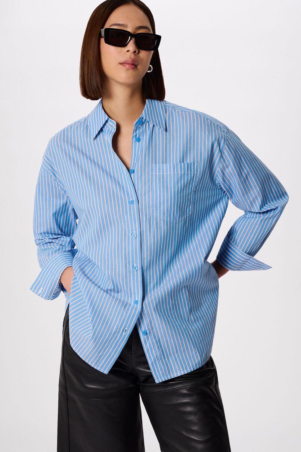Blue Oversized Fit Stripe Shirt
