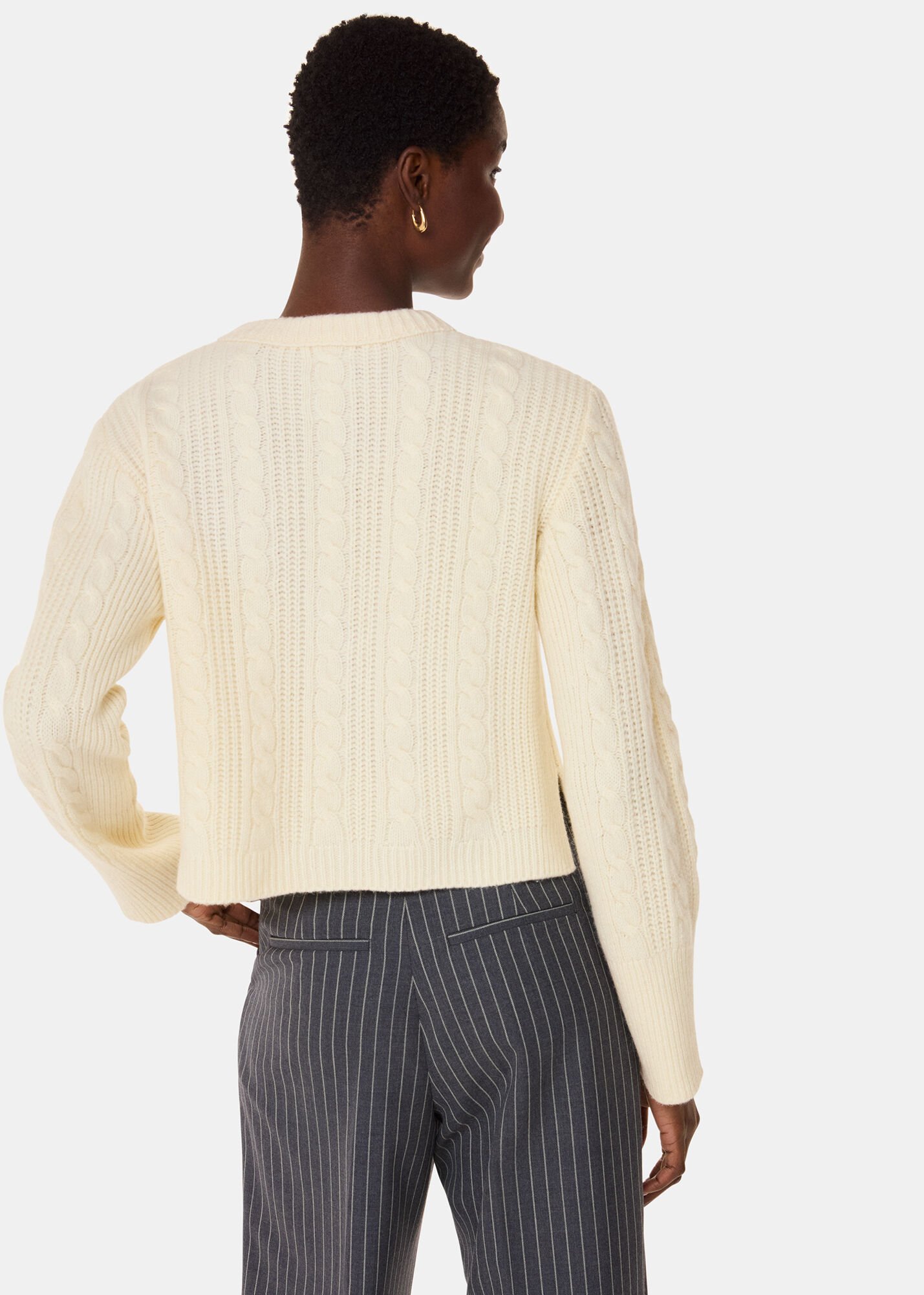 Women's Ivory Cable Detail Crew Neck Sweater | Whistles US |