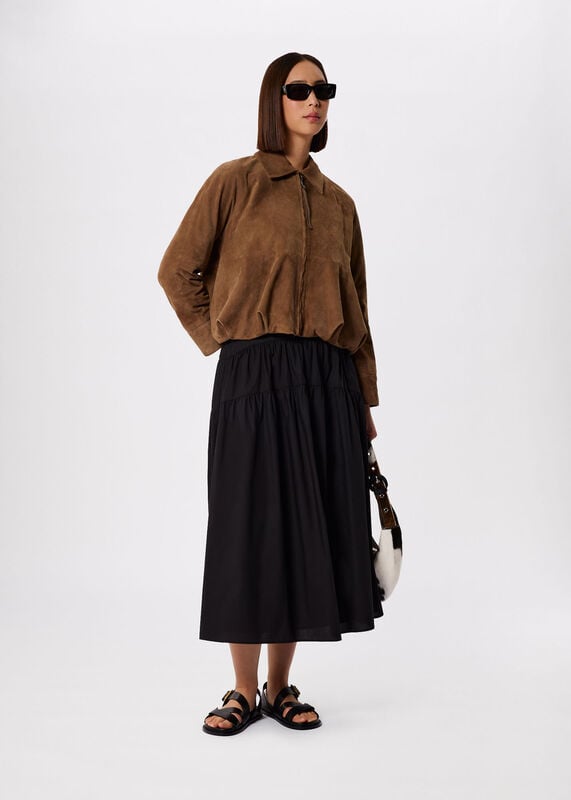 Black Tier Hem Cotton Skirt