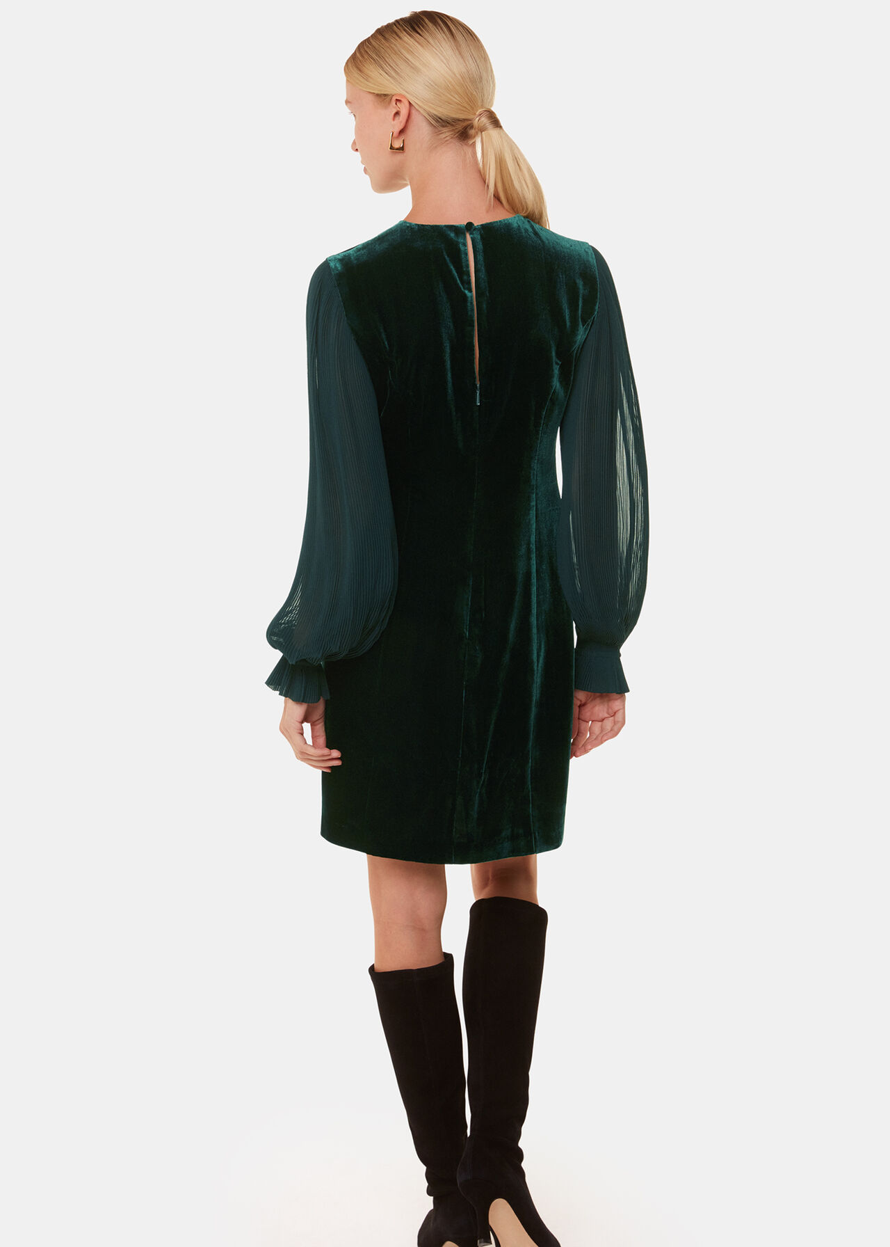 Velvet Pleated Sleeve Dress