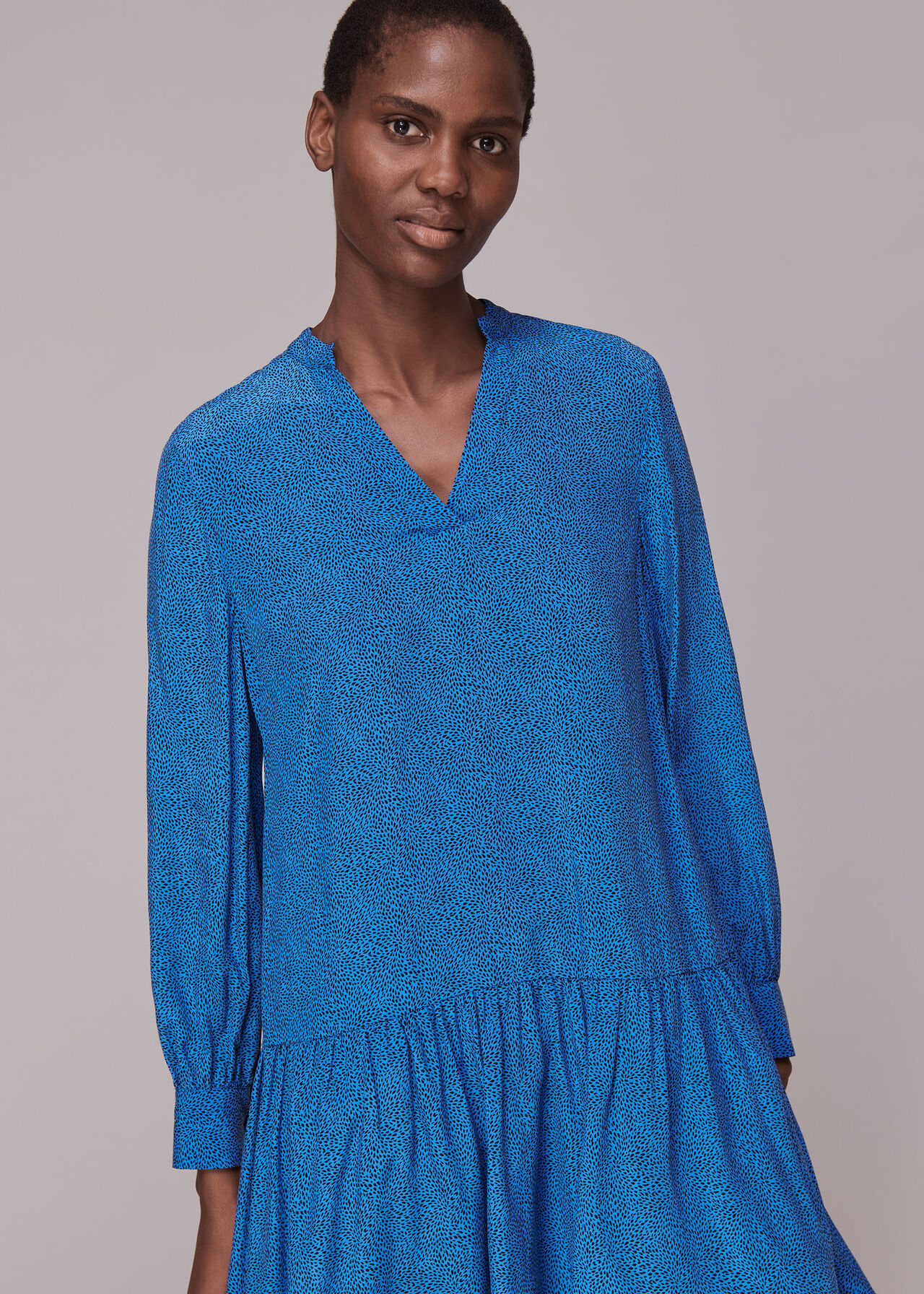 Blue/Multi Animal Fleck Smocked Dress | WHISTLES |