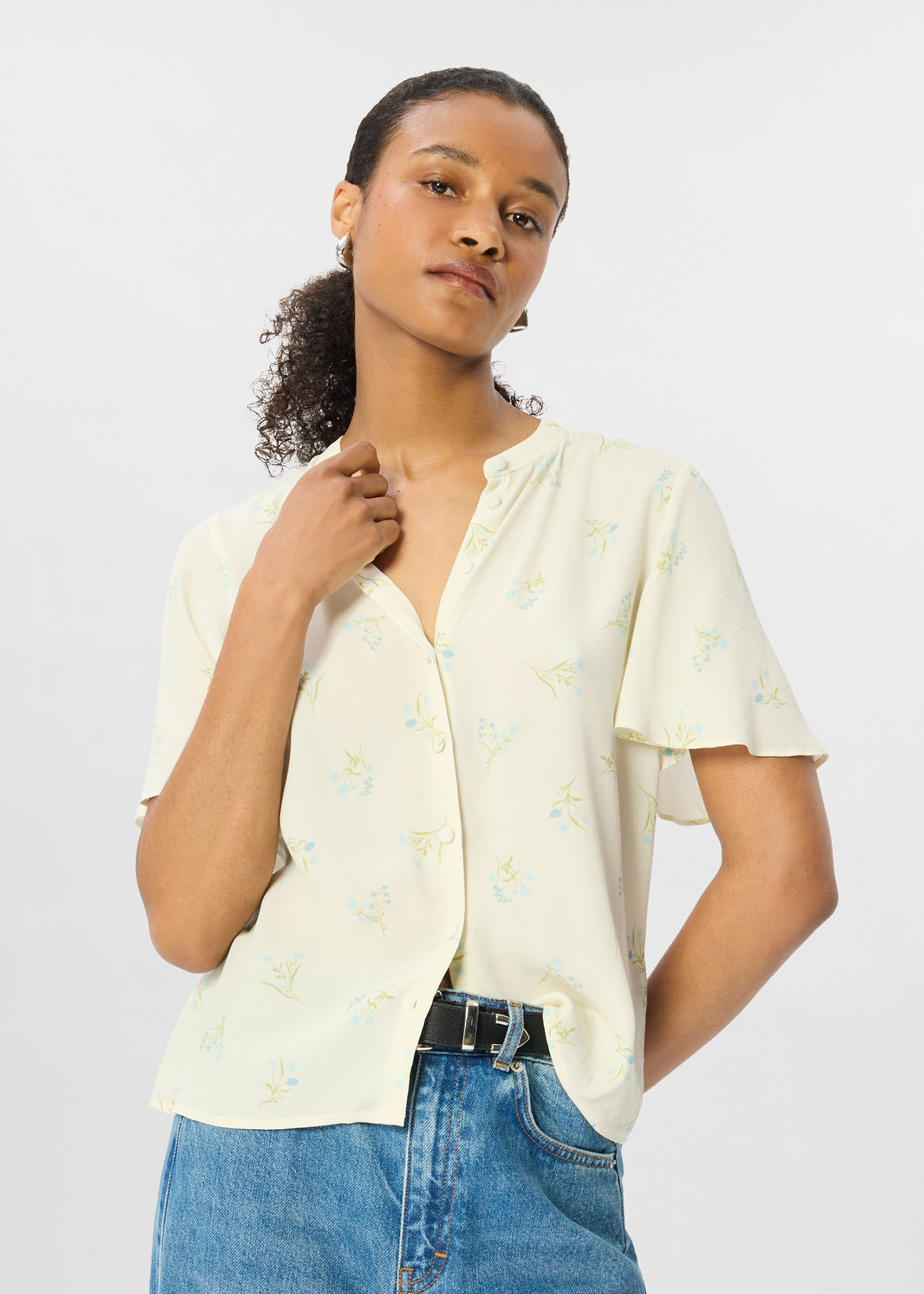 Ivory/Multi Floral Button Front Shirt | WHISTLES | Whistles UK |