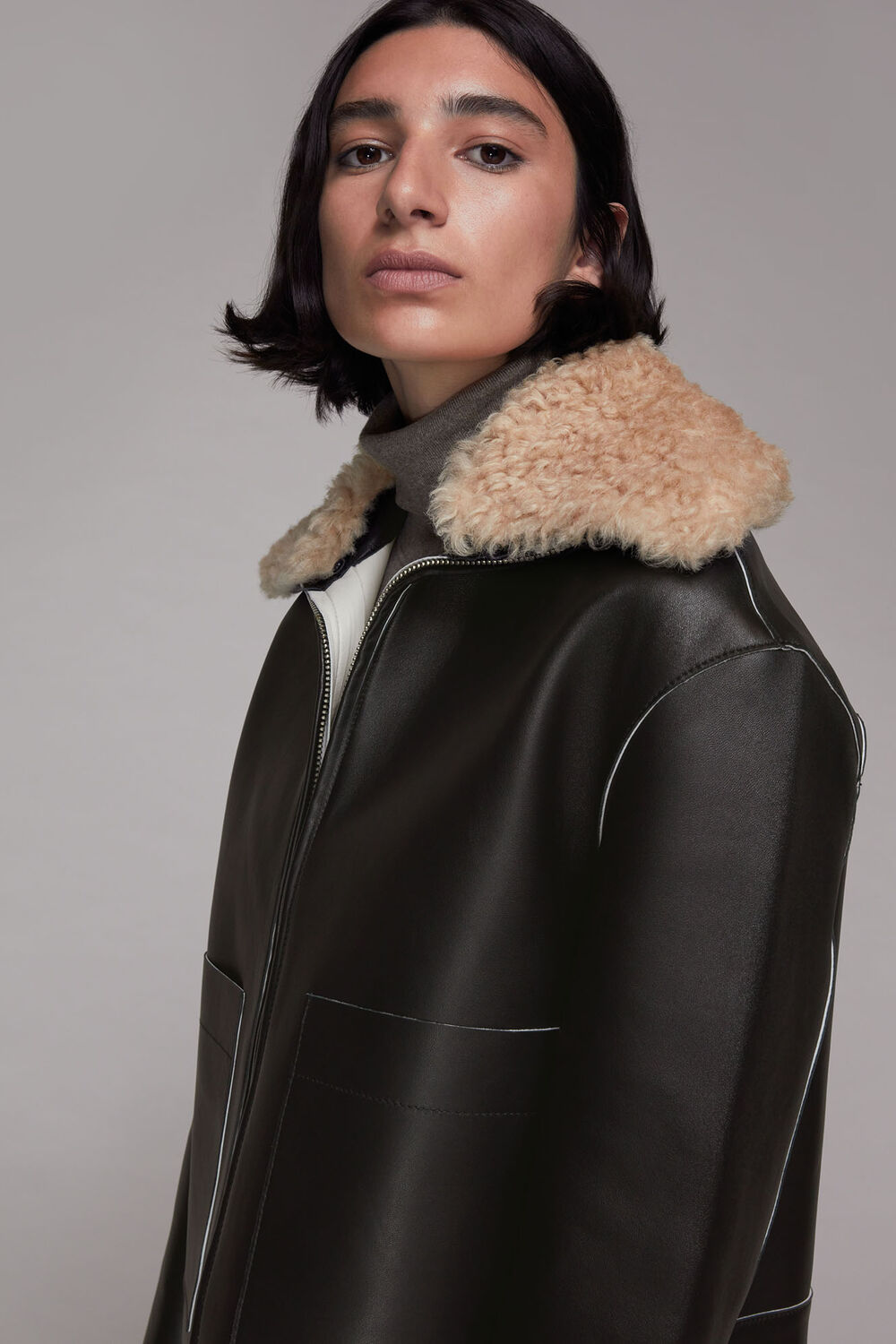 Bonded Shearling Collar Jacket