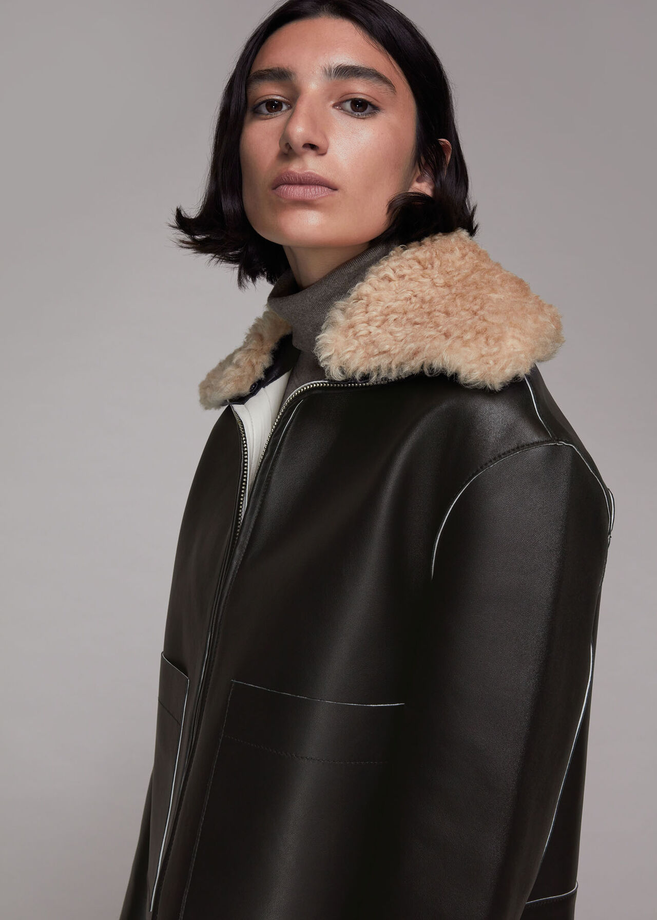 Bonded Shearling Collar Jacket